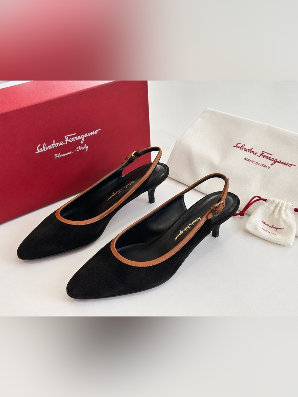 Salvatore Ferragamo Black and Brown Heels, size 10B